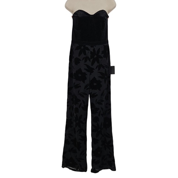 Lulus Pants - Lulus Love About It Jumpsuit SZ M Black Velvet Strapless Floral Wide Leg Formal